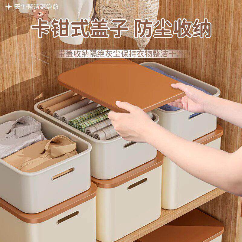 收纳盒带盖子桌面整理零食置物筐厨房塑料杂物篮小型长方形收纳箱