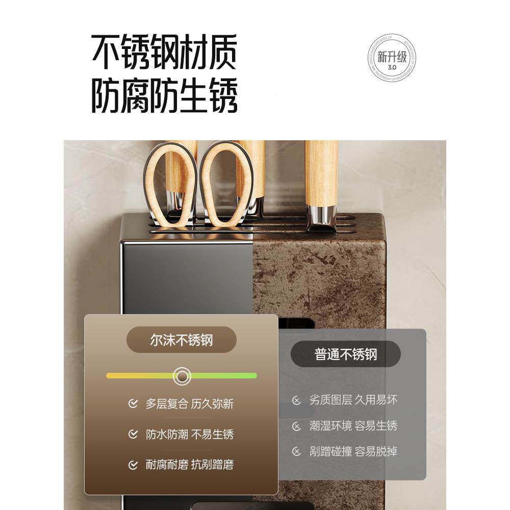 德国优KIY不锈钢刀架厨刀房储物架无冲孔壁质挂式架厨房储物刀架