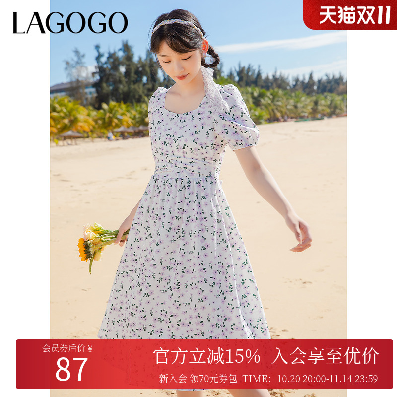 法式方领 优雅大方 系带收腰