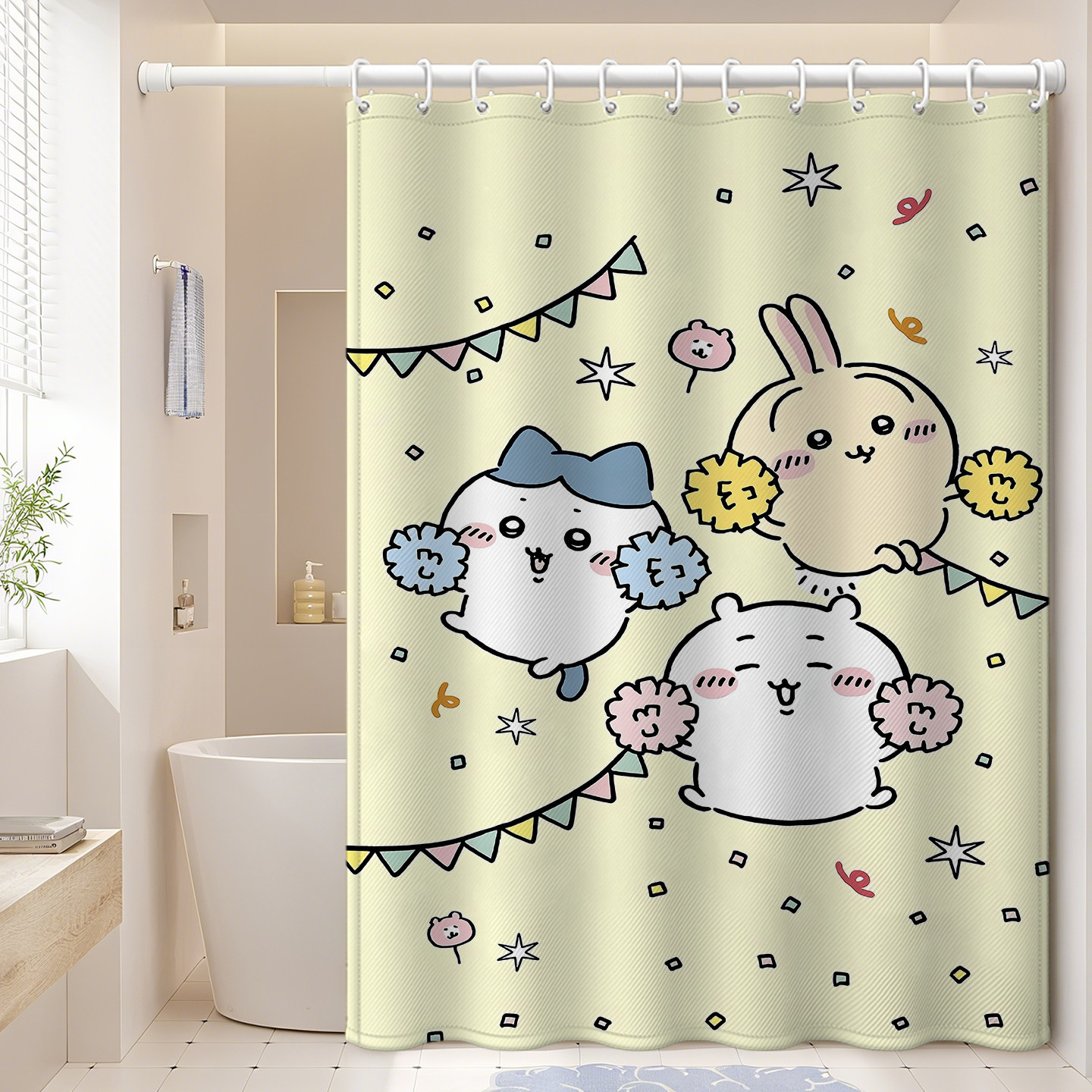 免打孔卫生间防水布浴帘浴室窗帘隔断帘干湿分离门帘卡哇伊冲凉房,家庭/个人清洁工具,浴帘,淘宝优惠券,粉丝福利购,淘宝优惠卷