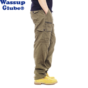 多口袋复古工装 裤 美式 WASSUPGLUBE男士 休闲潮牌时尚 宽松直筒长裤