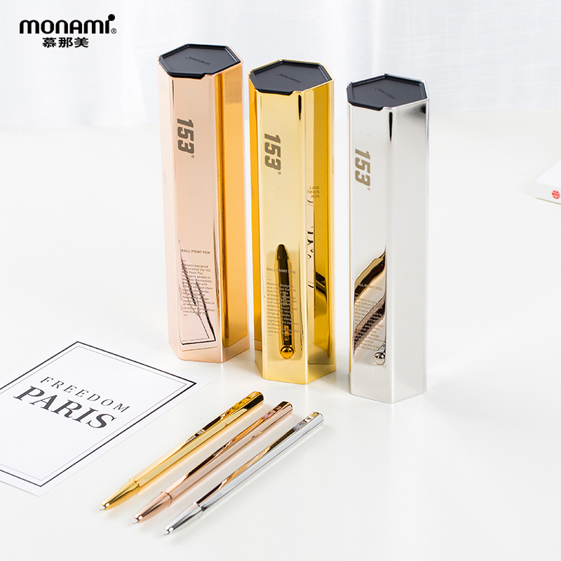 慕那美旗舰店 韩国进口monami 0.7mm镀金笔身宝珠笔签字笔礼盒装含替换芯礼盒礼品装送礼好选择153Gold 包邮
