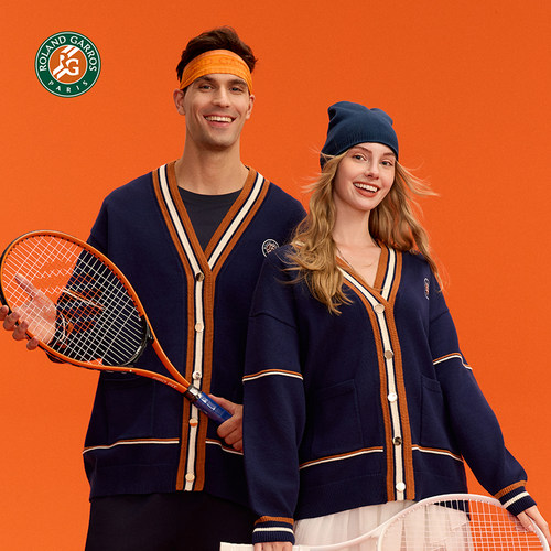 罗兰加洛斯法网针织开衫毛衣男女针织衫毛线春秋外套网球服撞色