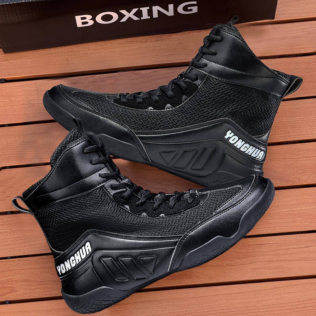 摔跤鞋男中帮专业拳击鞋防滑耐磨搏击鞋格斗专用训练鞋泰拳散打鞋