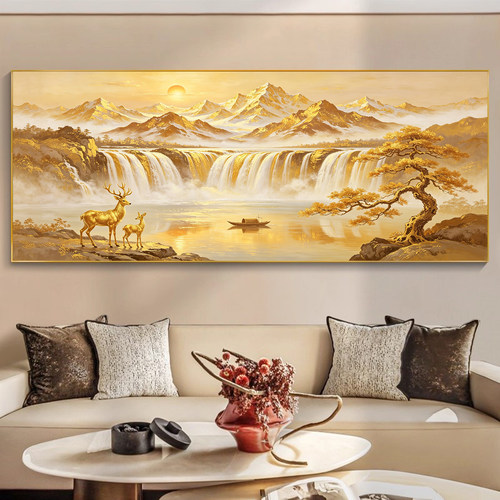 新款钻石画金山流水生财麋鹿