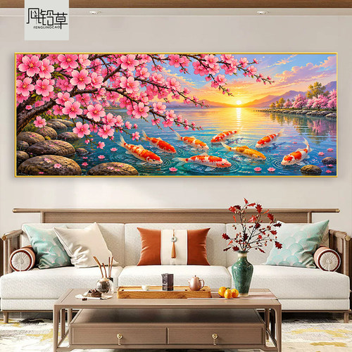 新款樱花风景钻石画沙发背景墙