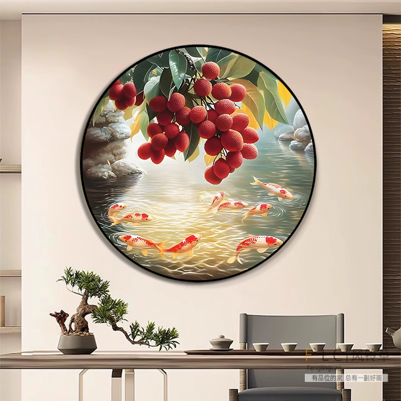 鸿运当头钻石画新款圆形带框客厅
