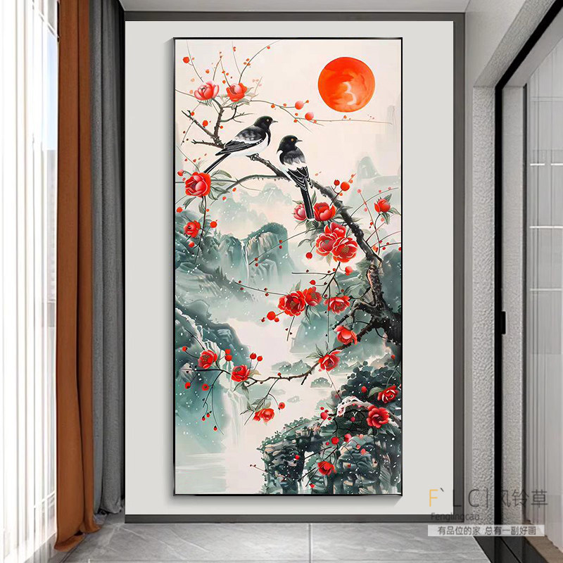 喜上眉梢玄关钻石画满钻新款贴十字绣2026客厅寓意好花鸟走廊过道