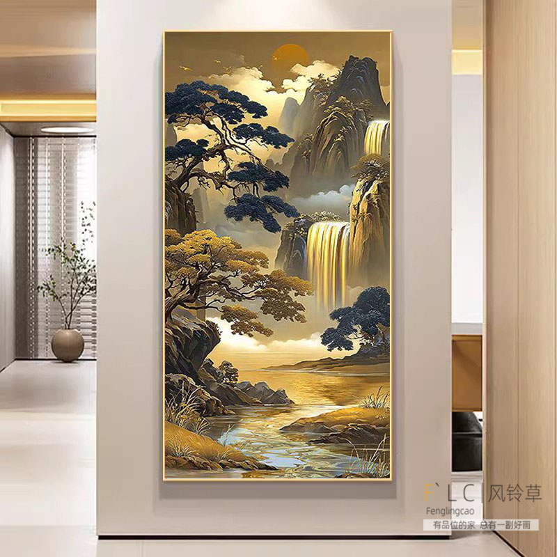 玄关流水生财钻石绣贴钻十字绣5d钻石画满钻新款客厅2025山水风景