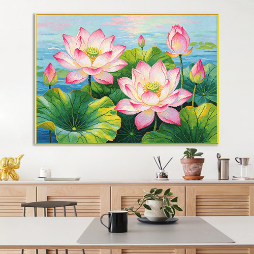 清新荷花钻石画手工粘钻画