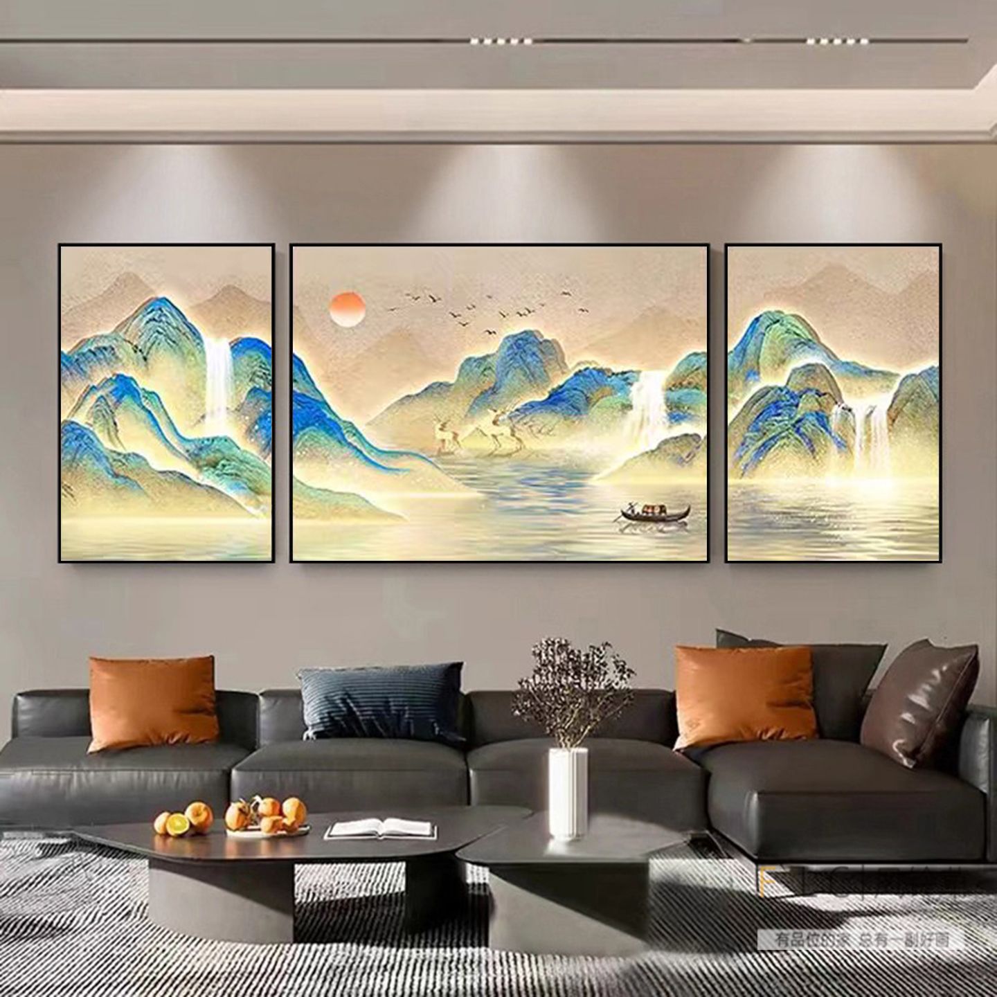 新款客厅粘钻石贴十字绣千里江山