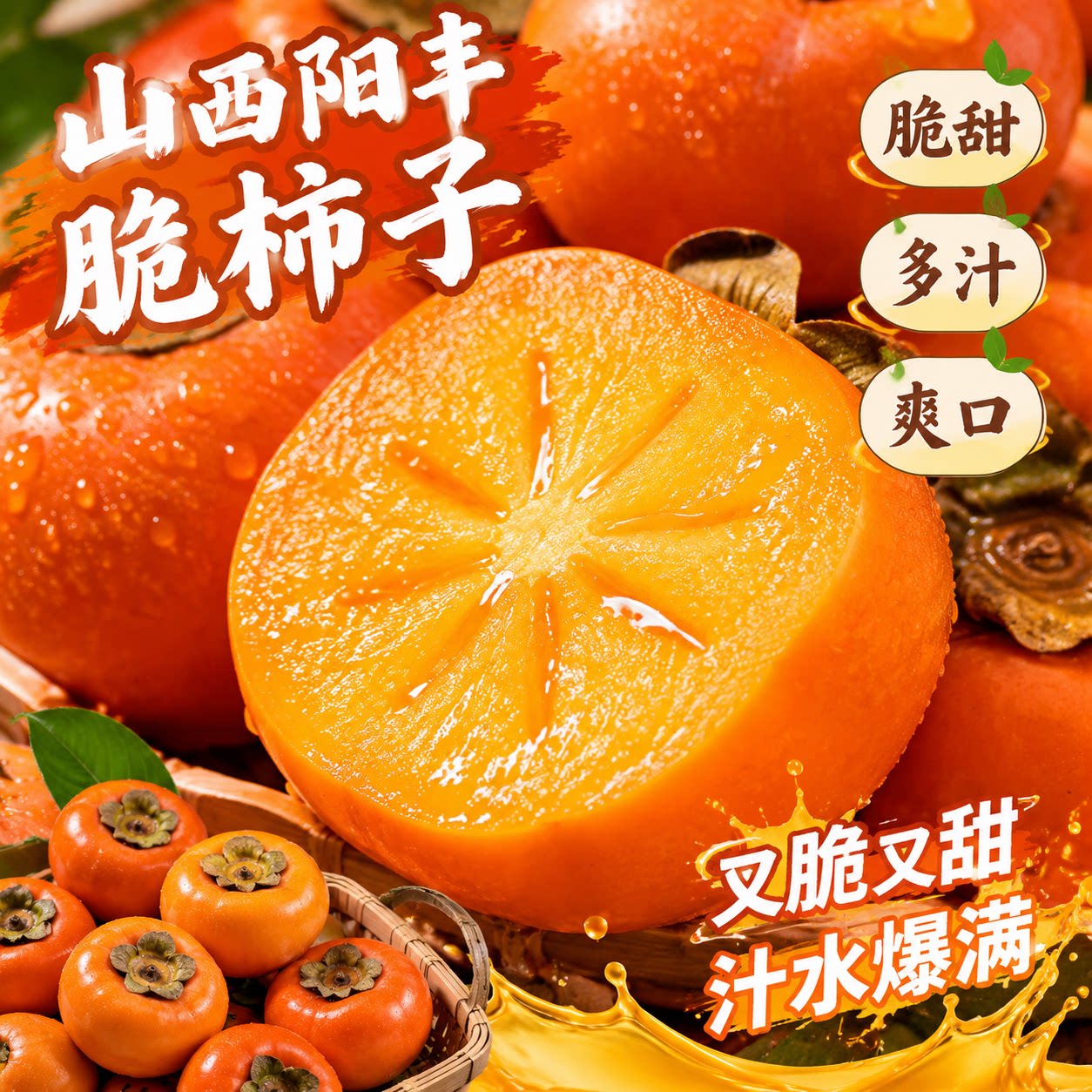 山西脆柿子新鲜水果当季整箱包邮火晶黄硬皮特产10巧克力甜柿大果