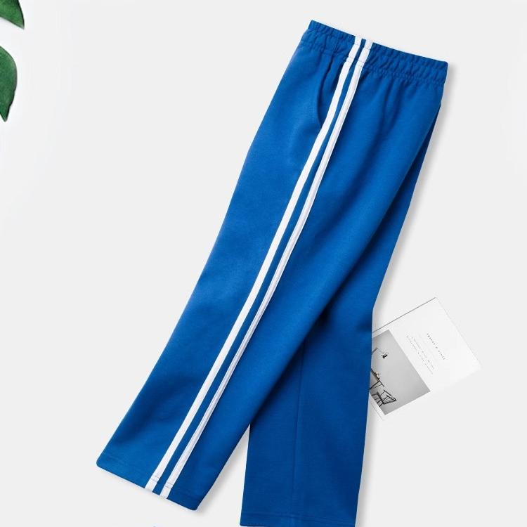 冬款加绒校服裤子两条杠宝蓝色男女生直筒收口初高中小学生校服裤