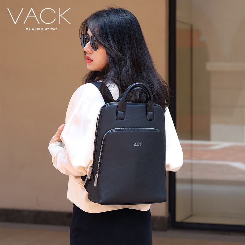 vack时尚商务牛皮双肩包女