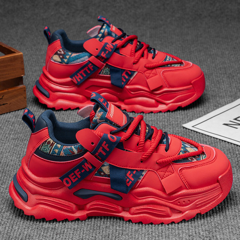 本命年红色男鞋2025新款冬季百搭厚底增高休闲高级感运动老爹潮鞋