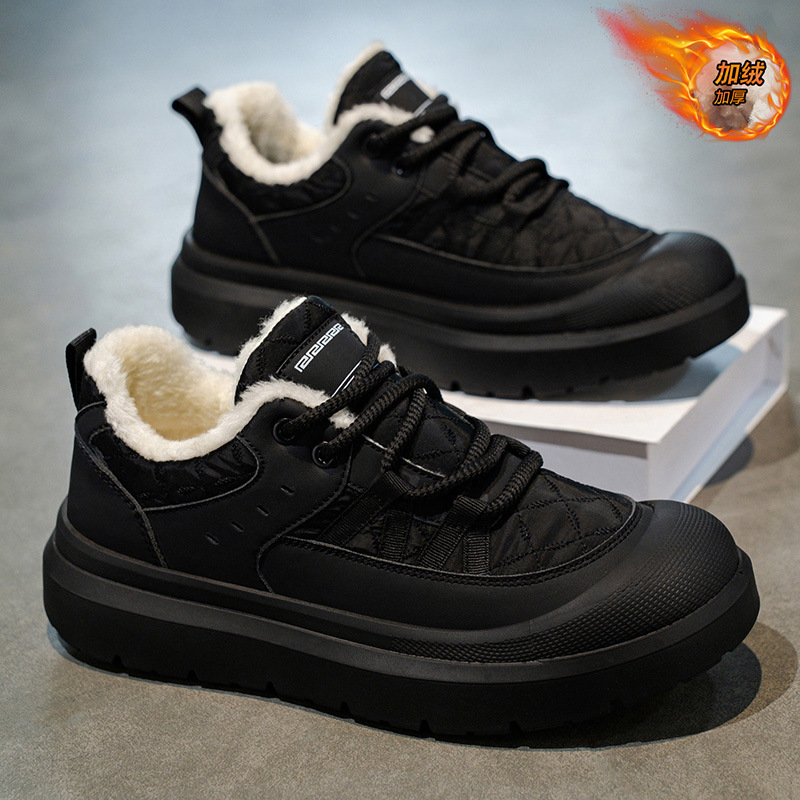 男鞋冬季加绒保暖二棉鞋青少年皮面防水防滑运动休闲厚底增高板鞋