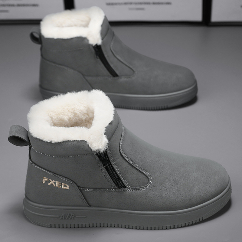 冬季加绒男雪地靴保暖高帮东北防水防滑抗寒一脚蹬老北京工作棉鞋
