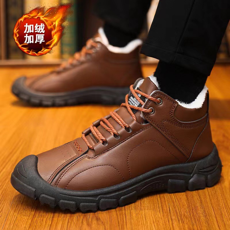 秋冬新款皮鞋户外运动雪地靴加绒加厚休闲男鞋外贸男士中帮皮鞋