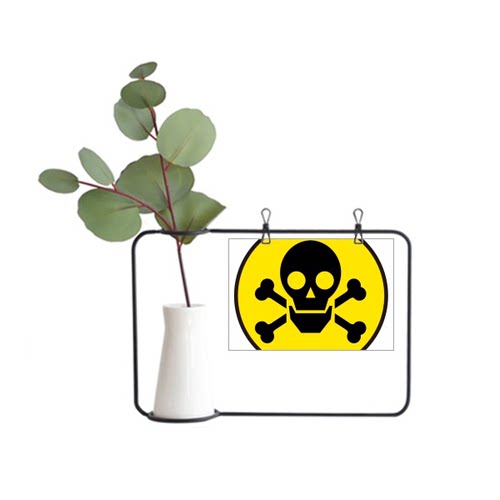 黄色圆形危险有毒有害化学物质辐射标志金属相框陶瓷花瓶装饰假花