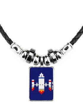 太空太空船单头火箭起飞像素手工蜡皮绳项链子吊坠饰品合金挂坠男