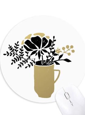 金色花束英文手写艺术圆形游戏办公防滑橡胶鼠标垫礼物
