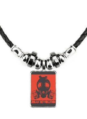 污染红黑防毒面具图案手工蜡皮绳项链子吊坠饰品合金挂坠男女定制