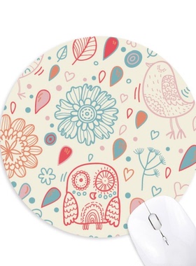 猫头鹰花植物手绘画圆形游戏办公防滑橡胶鼠标垫礼物定制胶垫定做