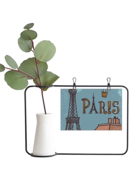 巴黎热气球法国插画图案金属相框陶瓷花瓶装饰假花仿真花创意卡片