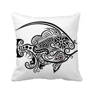 线描黑白鱼花纹装饰方形抱枕靠枕沙发靠垫双面含芯礼物定制简约定