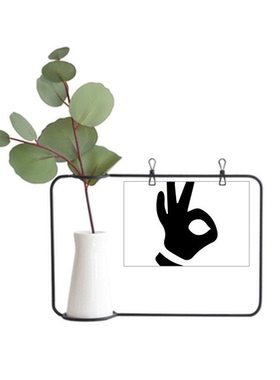 OK手势剪影纹样金属相框陶瓷花瓶装饰假花仿真花创意卡片ins