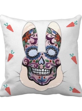 花藤蔓紫色骷髅头墨西哥兔子方形抱枕靠枕沙发靠垫双面含芯礼物定