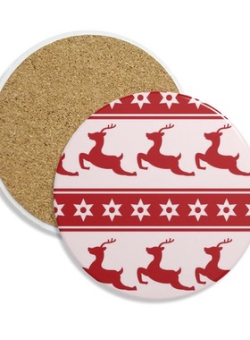 圣诞节麋鹿星星节日插画圆形杯垫水杯隔热垫2片装礼品礼物定制定