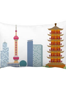 中国建筑东方明珠图案抱枕靠枕腰枕沙发靠垫双面含芯礼物定制简约