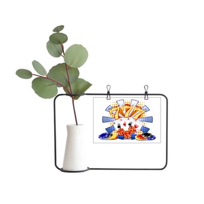赌场骰子筹码扑克插画纹样金属相框陶瓷花瓶装饰假花仿真花创意卡