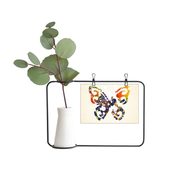 橘蓝色蝴蝶动物剪影涂鸦金属相框陶瓷花瓶装饰假花仿真花创意卡片