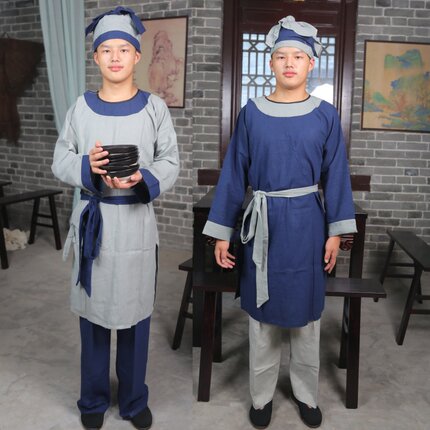 棉麻店小二服装唐宋明朝古装男随从侍卫家丁戏服老百姓群演演出服