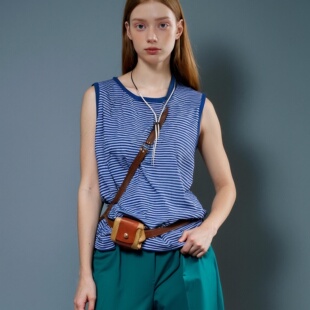 蓝白条纹吊带女 新款 HUAAPPUW航海系撞色拼接圆领无袖 背心2025夏季