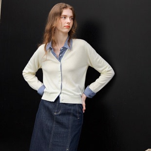 毛衣女 休闲开衫 HUAAPPUW格子拼接假两件polo领针织衫 2025秋冬新款