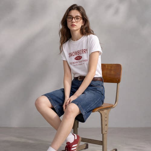 HUAAPPUW白色字母印花纯棉T恤女