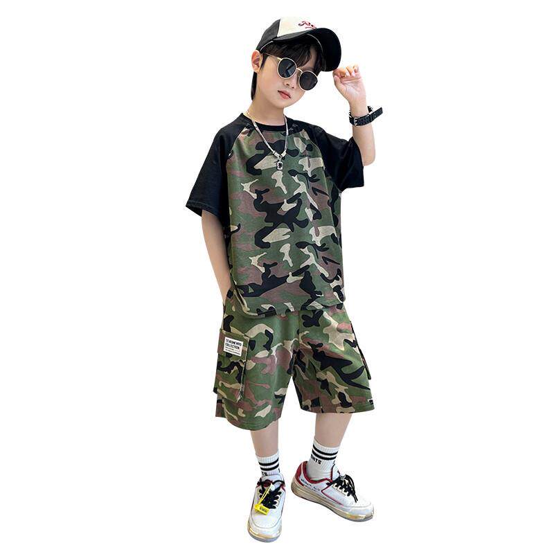 男童短袖套装夏装2026新款童装中大童迷彩两件套洋派网红炸街潮