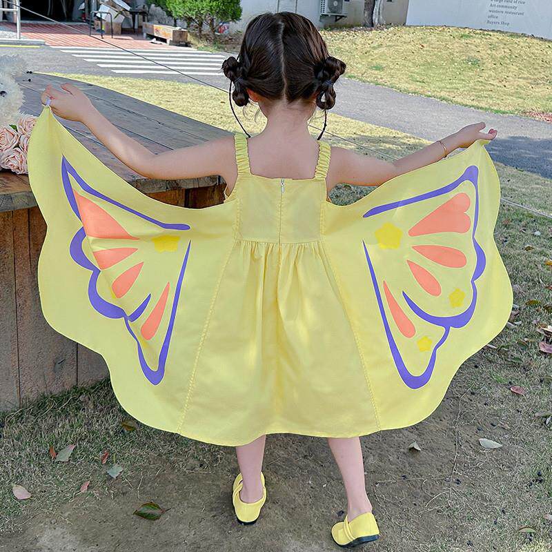 女童甜美可爱粉红色蝴蝶翅膀吊带洋装仙女裙子薄款凉快夏装洋派