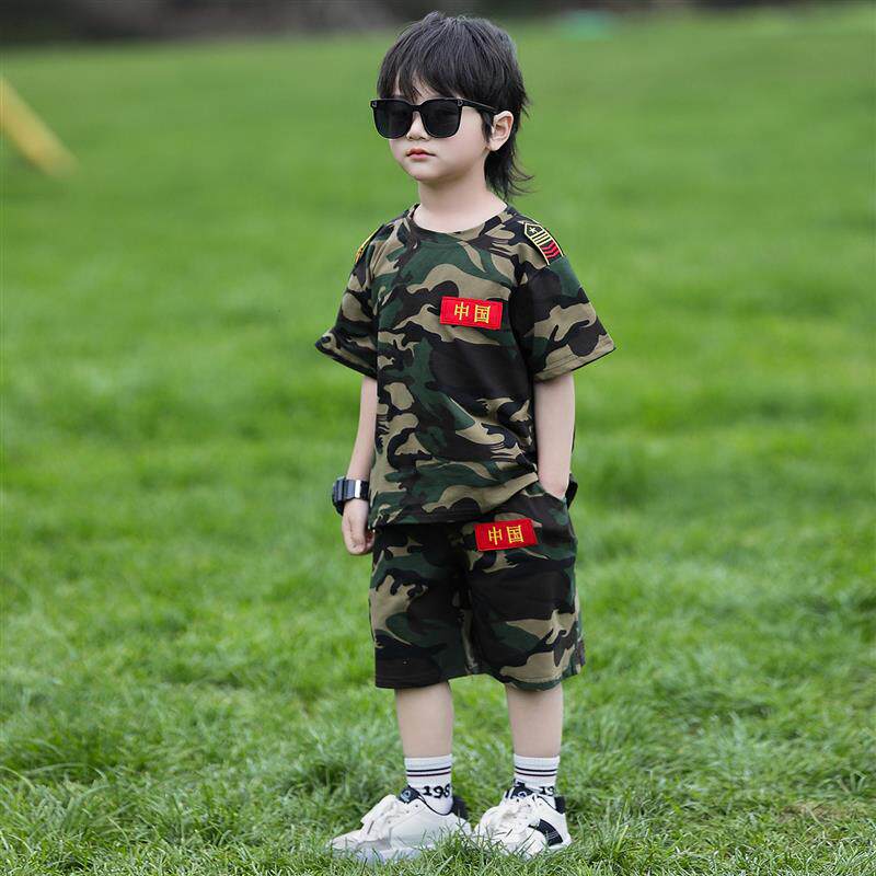 儿童迷彩服短袖夏季套装男童战狼特种兵演出服小学生军训体能服潮