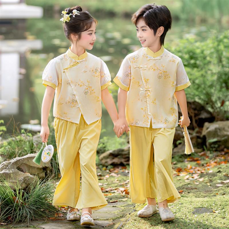 男童汉服夏季薄款新中式表演服幼儿园诗词朗诵服中国风六一演出服