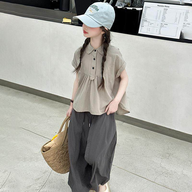 女童夏季棉布套装2026新款洋气女大童夏装短袖儿童韩系穿搭裙裤子