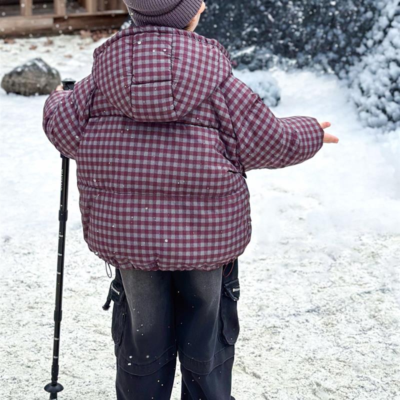 男童羽绒棉服冬装2025新款痞帅炸街儿童格子棉衣冬季男宝加厚棉袄