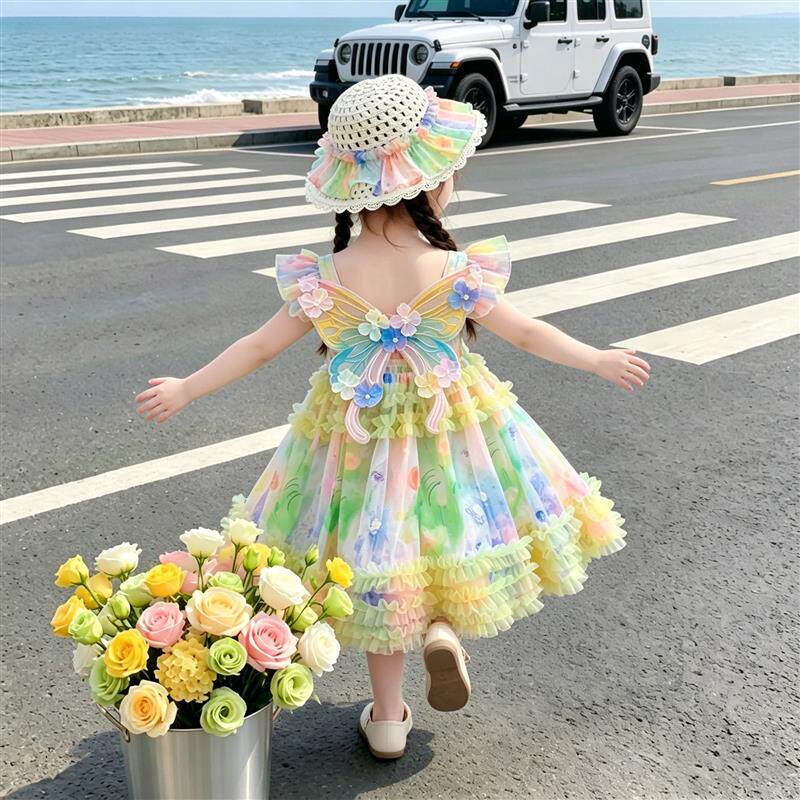 女童夏装公主裙2026新款宝宝甜美蝴蝶洋装儿童夏季蛋糕裙蓬蓬裙