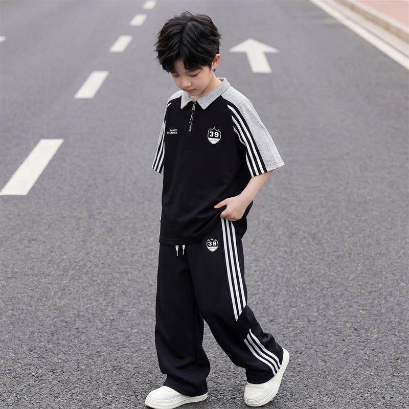 男童夏装套装2026新款大童夏季POLO衫短袖长裤帅气男孩夏天衣服