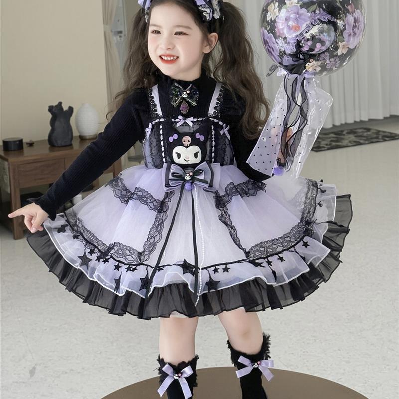 女童库洛米公主裙秋冬洋气女宝宝生日礼服洛丽塔儿童蓬蓬连衣裙子
