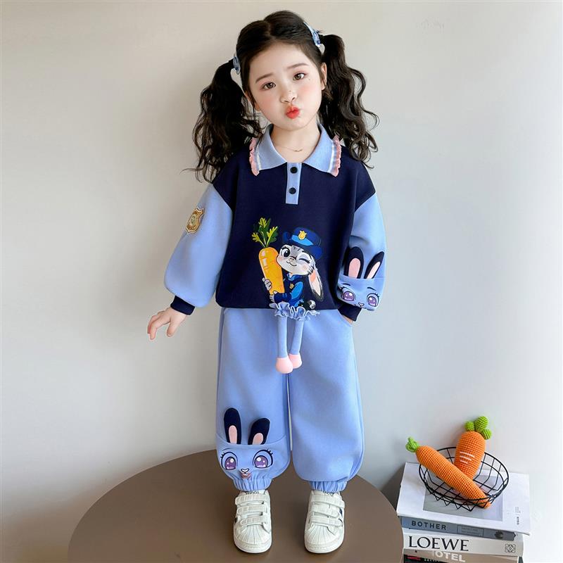 女童超好看兔朱迪卫衣套装春秋款2026女宝宝时髦休闲春装儿童衣服