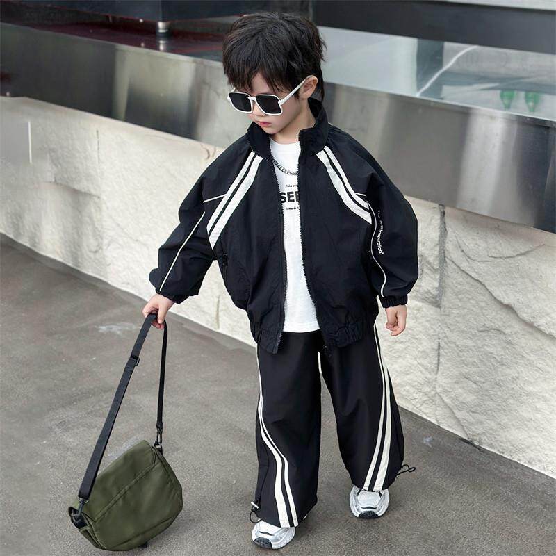 男童运动冲锋衣套装春秋款2026新款时髦韩版儿童春装外套酷帅衣服